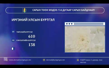 САРЫН ТООН МЭДЭЭ /1-6 дугаар сарын байдлаар/